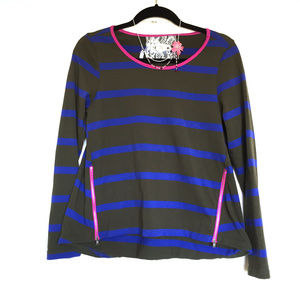 Anthropologie Blue Pink & Olive Striped Top